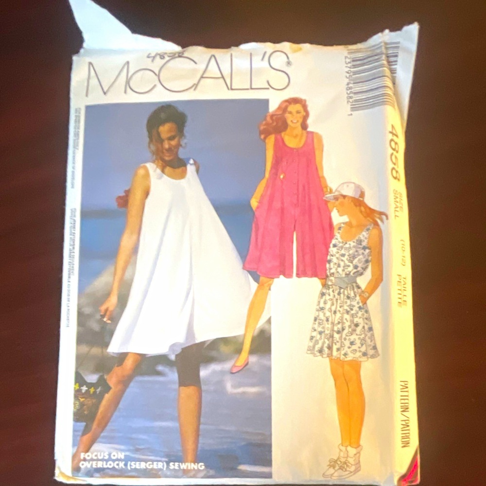 McCall's 4858 Misses Romper Sewing Pattern Trapeze Dress Size 6-20 Vintage 1990